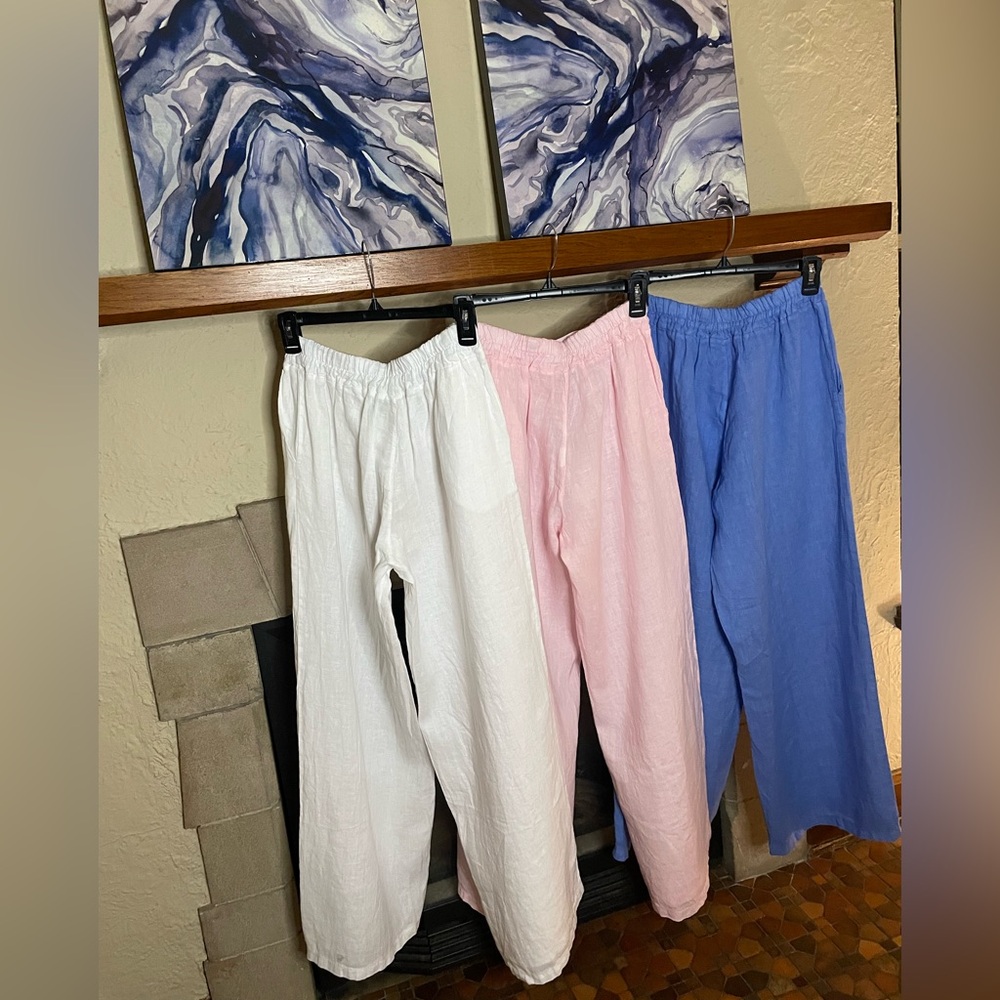 Italian Linen Wide Leg Pant, Blue, Sz.โ Sm/Med Linen & Moore - Picture 12 of 15